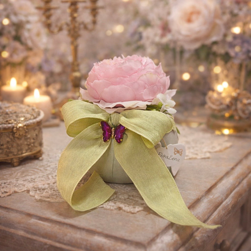 FIORI DI LENA Pouf con Ranuncolo e Applicazione Farfalla