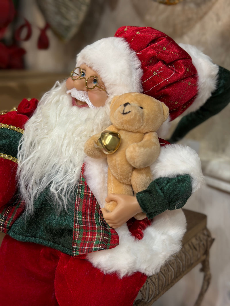 FIORI DI LENA Carillon Babbo Natale Seduto A Corda Con Movimento