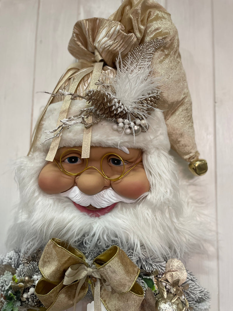 FIORI DI LENA Ghirlanda Fuoriporta con Faccia Babbo Natale e Fiocco Nocciola