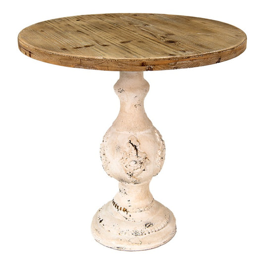 Tavolino in legno e resina tondo marrone con base avorio Ø 75x75 Clayre & Eef
