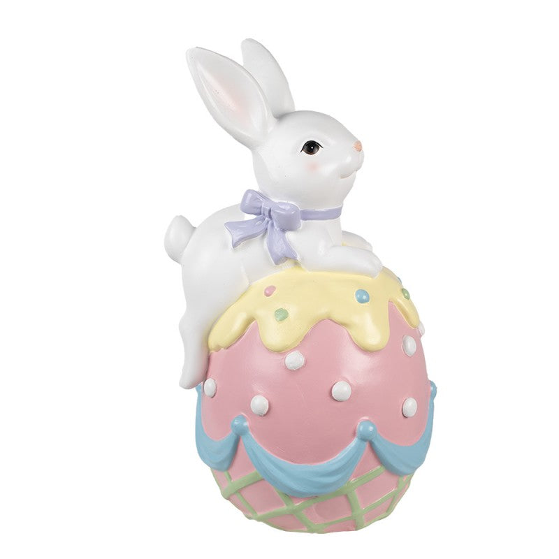 CLAYRE & EEF Coniglio con Fiocco su Uovo Rosa in Resina