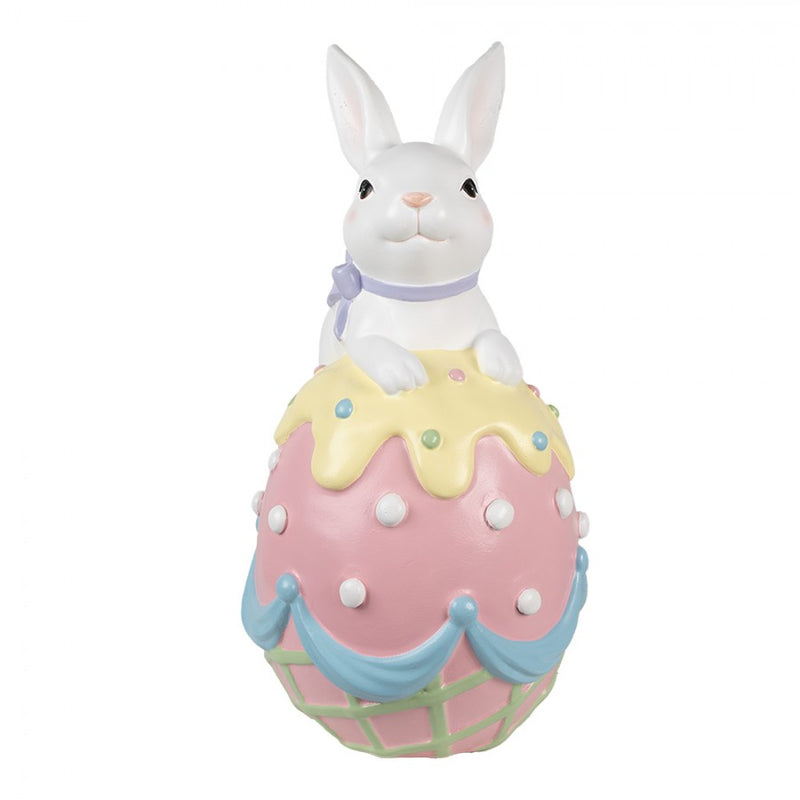 CLAYRE & EEF Coniglio con Fiocco su Uovo Rosa in Resina