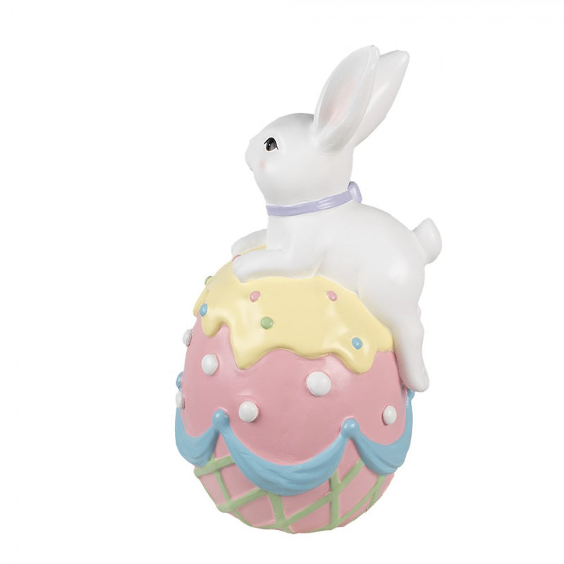 CLAYRE & EEF Coniglio con Fiocco su Uovo Rosa in Resina
