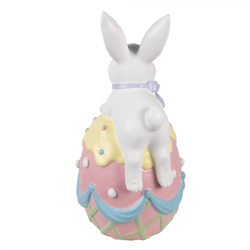 CLAYRE & EEF Coniglio con Fiocco su Uovo Rosa in Resina