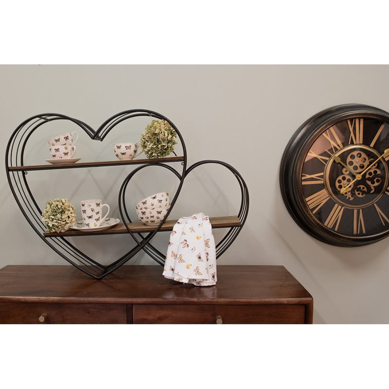CLAYRE & EEF Mensola Cuori Neri in Ferro e Legno