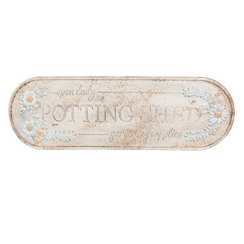 CLAYRE & EEF Targa in Metallo Beige con Scritta e Fiori