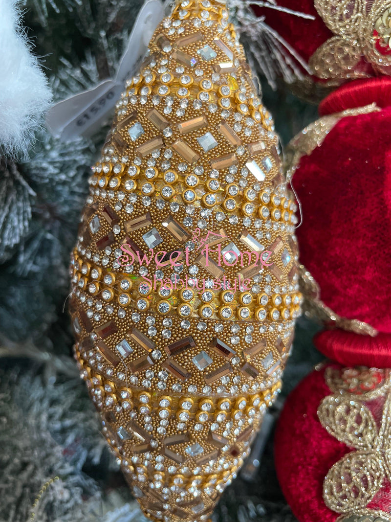 FIORI DI LENA Deco Goccia Natalizia Dorata Con Cristalli