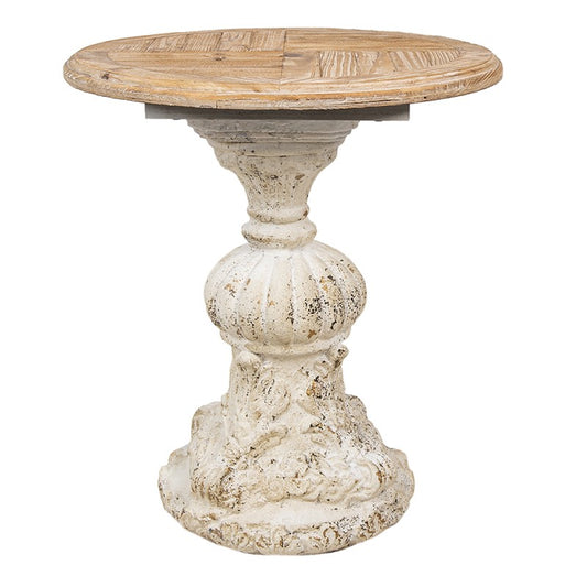 Tavolino in legno e ferro tondo marrone con base avorio Ø 50x52 Clayre & Eef