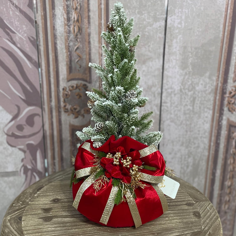 FIORI DI LENA Alberello Natalizio in Velluto Rosso con Ortensia e Bacche Dorate 45 cm