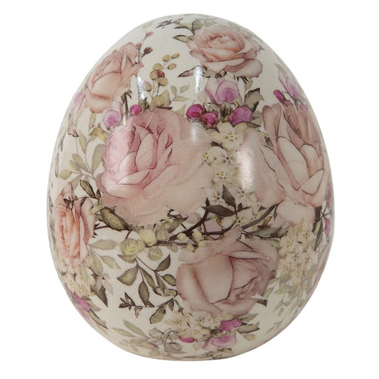 Decoro uovo grande in ceramica con fiori rosa Ø 14 x 16 cm Clayre & Eef