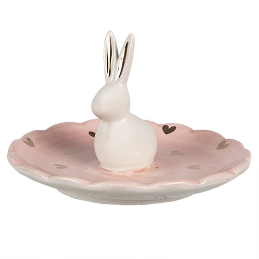 Piattino rosa con coniglietto e cuori in ceramica Clayre & Eef