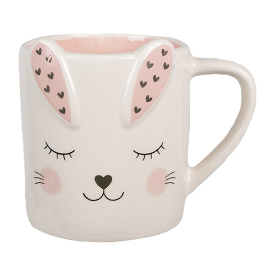 Tazza bianca e rosa coniglietto e cuori in ceramica Clayre & Eef