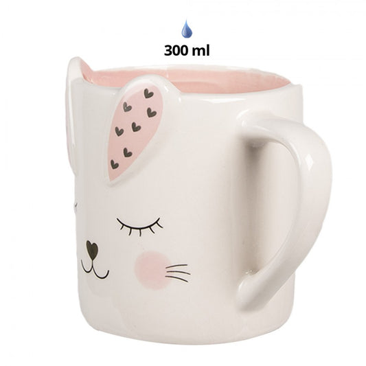 Tazza bianca e rosa coniglietto e cuori in ceramica Clayre & Eef