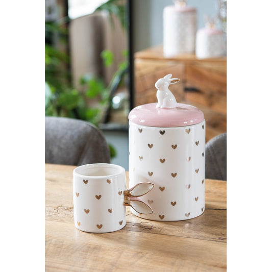 Tazza bianca e rosa con orecchie e cuori in ceramica Clayre & Eef