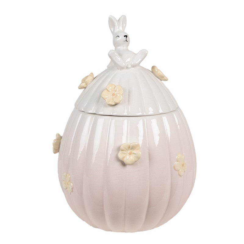 CLAYRE & EEF Barattolo/Biscottiera Uovo con Coniglietto e Fiori in Ceramica