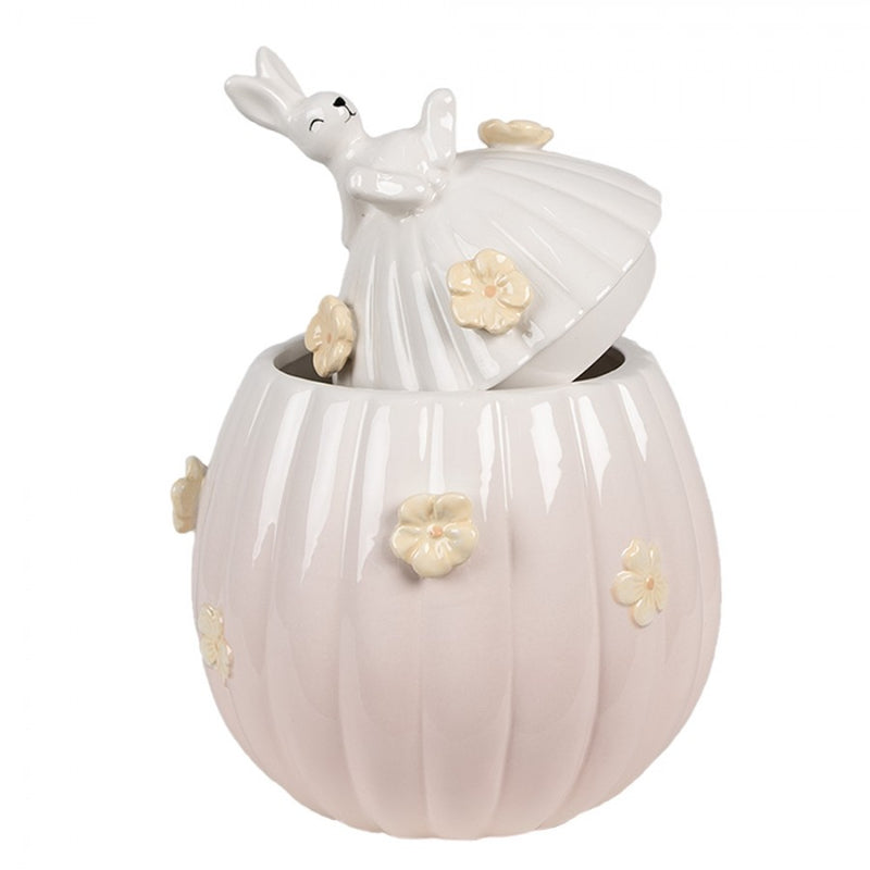CLAYRE & EEF Barattolo/Biscottiera Uovo con Coniglietto e Fiori in Ceramica