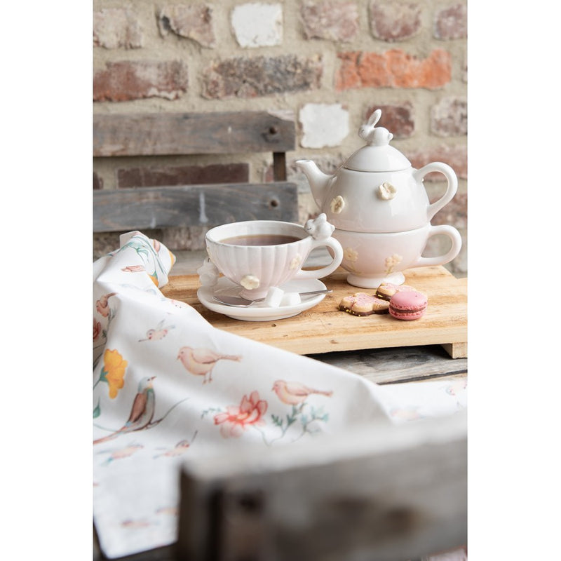 CLAYRE & EEF Tea For One con Coniglio e Fiori in Ceramica