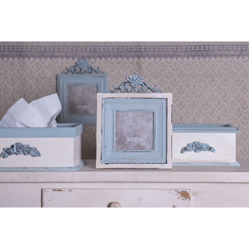 CLAYRE & EEF Scatola Celeste in Legno da Tè con Fiori