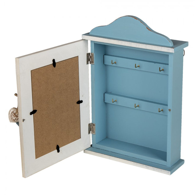 CLAYRE & EEF Cassetta Portachiavi Bianca e Celeste In Legno con Cuori