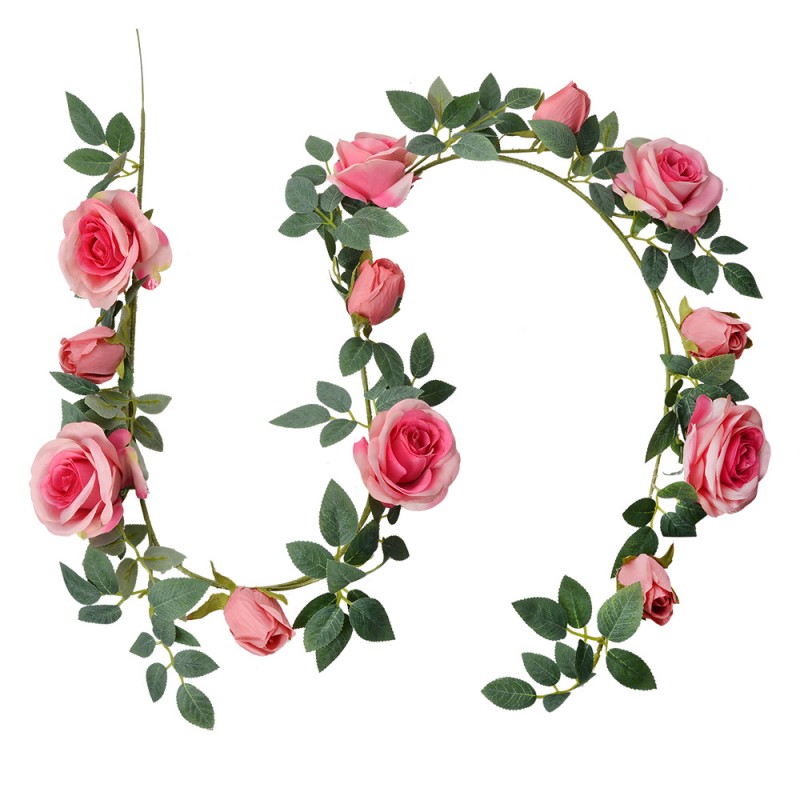 CLAYRE & EEF Ghirlanda Artificiale Verde in Plastica con Rose Rosa