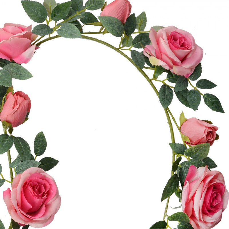 CLAYRE & EEF Ghirlanda Artificiale Verde in Plastica con Rose Rosa