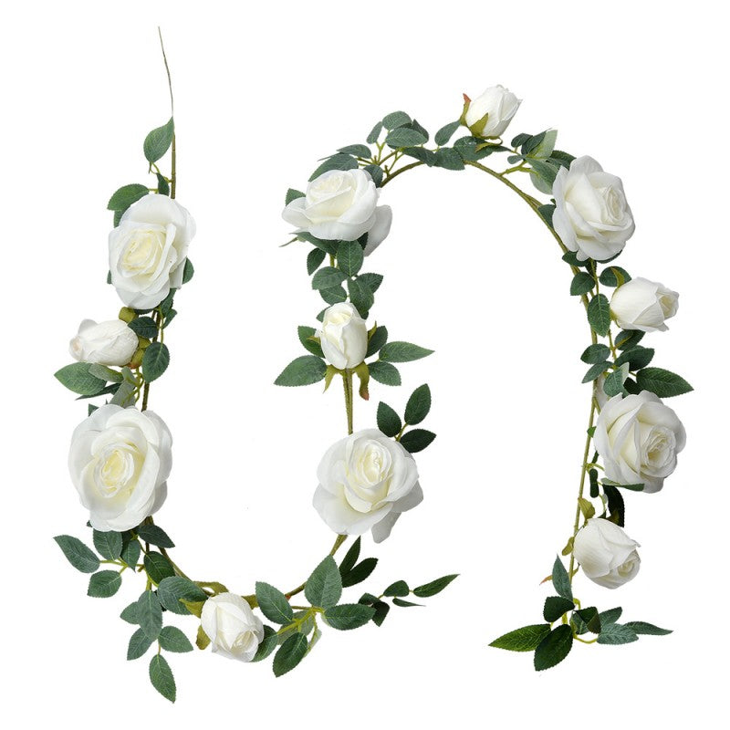 CLAYRE & EEF Ghirlanda Artificiale Verde in Plastica con Rose Bianche