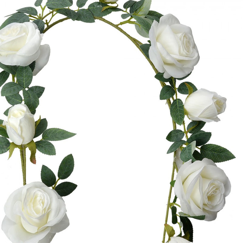 CLAYRE & EEF Ghirlanda Artificiale Verde in Plastica con Rose Bianche