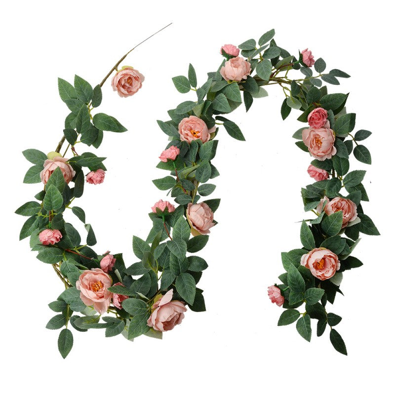 CLAYRE & EEF Ghirlanda Artificiale Verde in Plastica con Peonie Rosa