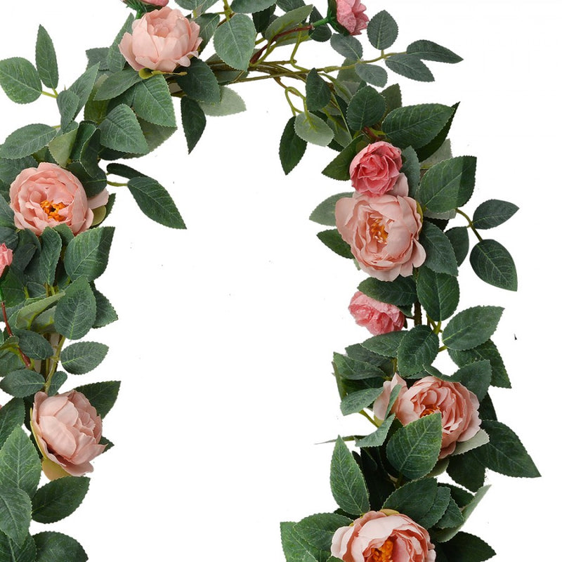 CLAYRE & EEF Ghirlanda Artificiale Verde in Plastica con Peonie Rosa