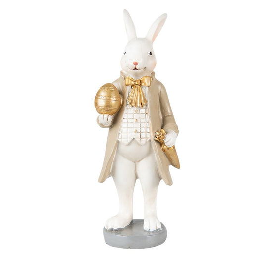 Statuetta coniglio bianco elegante con uovo in resina Clayre & Eef