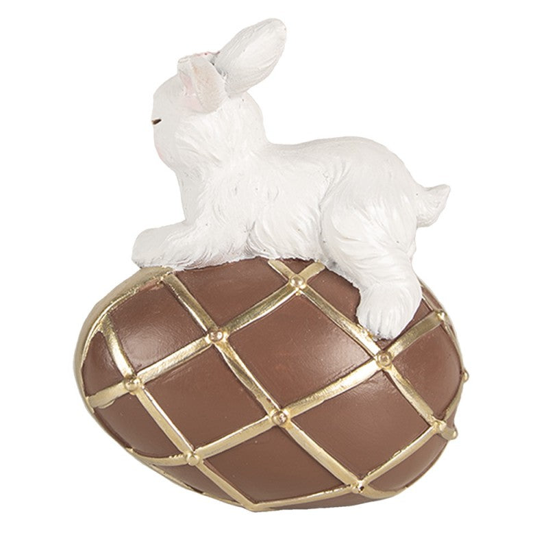 Coniglietta bianca su uovo marrone in resina Clayre & Eef