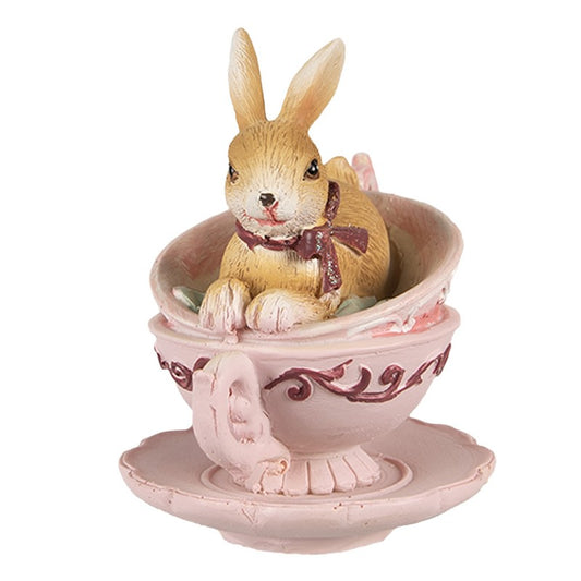 Coniglietta con fiocchetto in tazze rosa in resina Clayre & Eef