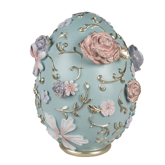 Decorazione uovo azzurro in resina con rose 26 cm Clayre & Eef