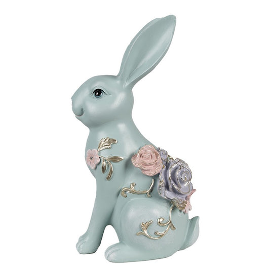 Coniglio azzurro in resina con rose 28 cm Clayre & Eef