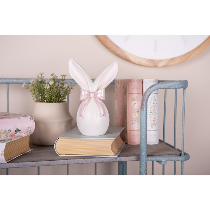 CLAYRE & EEF Uovo con Orecchie e Fiocco Rosa in Resina