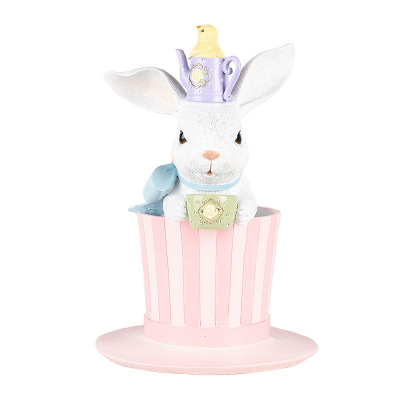 CLAYRE & EEF Coniglietto con Fiocco Celeste in Cappello Rosa