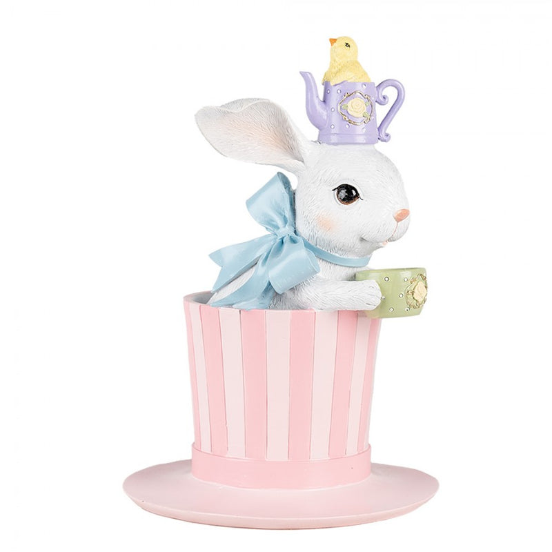 CLAYRE & EEF Coniglietto con Fiocco Celeste in Cappello Rosa