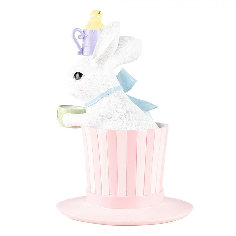 CLAYRE & EEF Coniglietto con Fiocco Celeste in Cappello Rosa