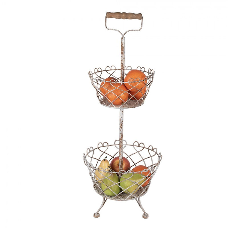 CLAYRE & EEF Alzatina Centrotavola 2 Piani Bianco Anticato in Ferro con Cuori