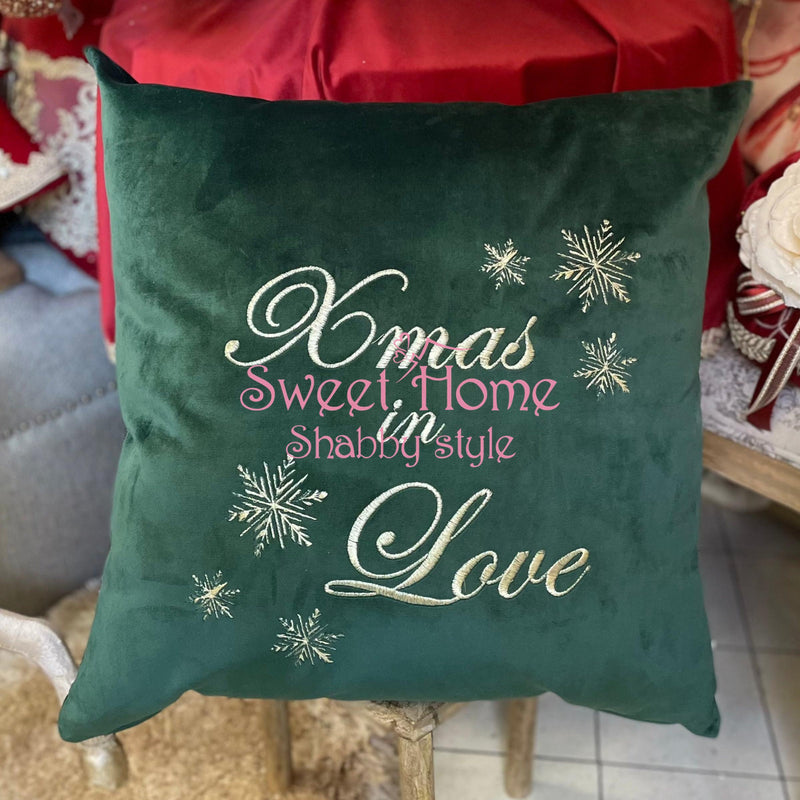 FIORI DI LENA Cuscino Natalizio Quadrato 60x60cm in Velluto Verde Con Ricami Dorati