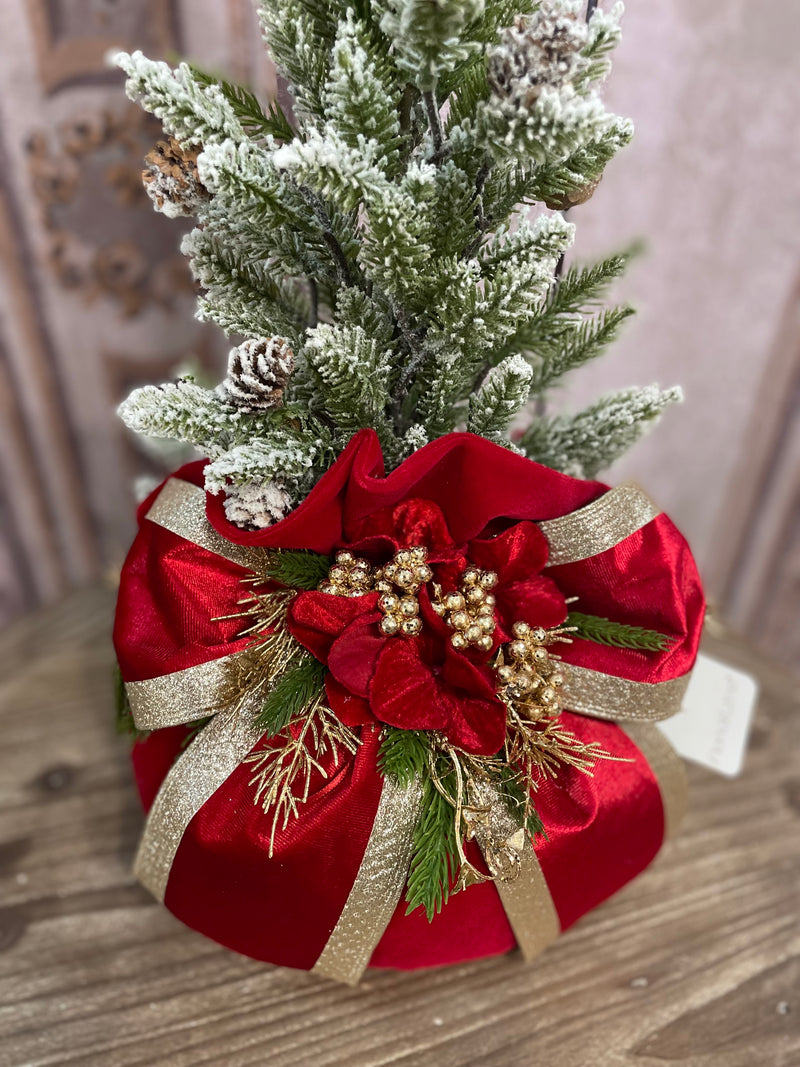 FIORI DI LENA Alberello Natalizio in Velluto Rosso con Ortensia e Bacche Dorate 45 cm
