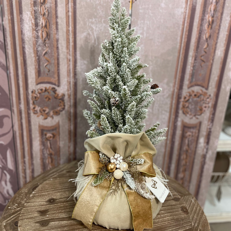 FIORI DI LENA Alberello Natalizio in Velluto Nocciola con Sferette Dorate 50cm