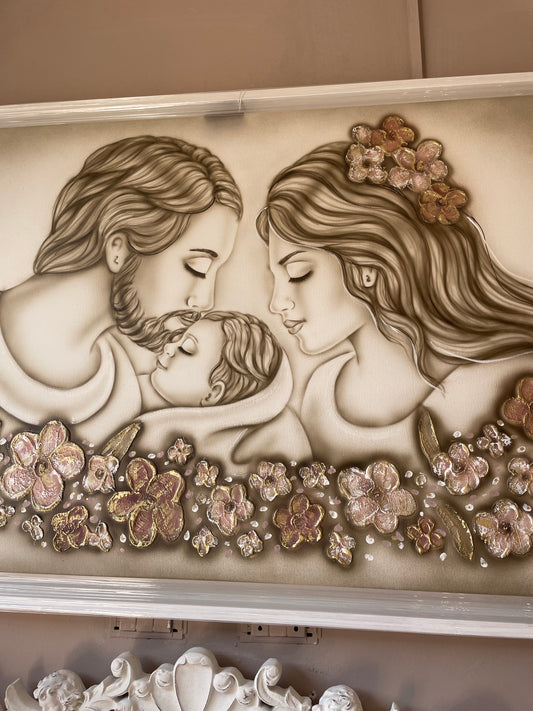 Quadro con cornice dipinto a mano sacra famiglia art maiora made in Italy