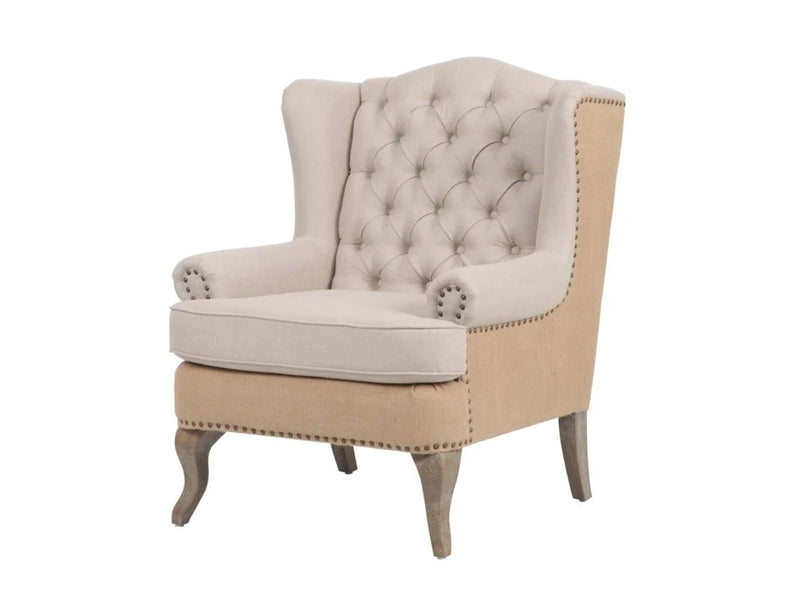 BLANC MARICLÒ Poltrona in Legno Lino e Juta Beige "GELSOMINO NOTTURNO"