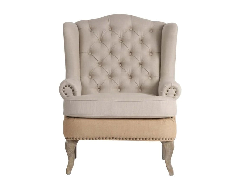 BLANC MARICLÒ Poltrona in Legno Lino e Juta Beige "GELSOMINO NOTTURNO"