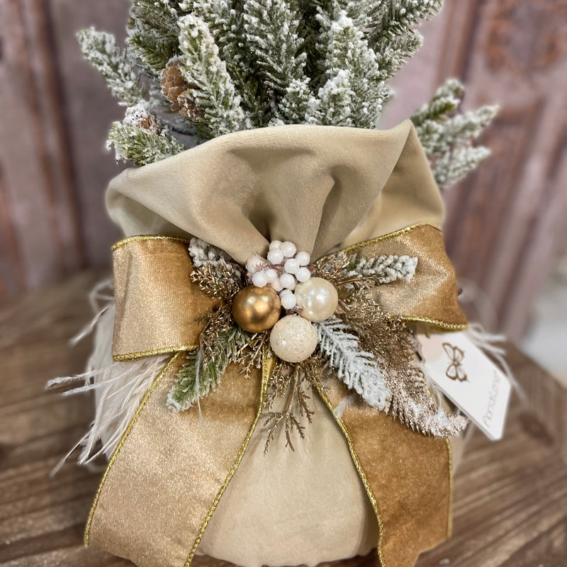 FIORI DI LENA Alberello Natalizio in Velluto Nocciola con Sferette Dorate 50cm
