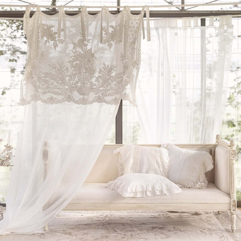 BLANC MARICLÒ Tenda in Lino con Mantovana Ricamata "TESSA"
