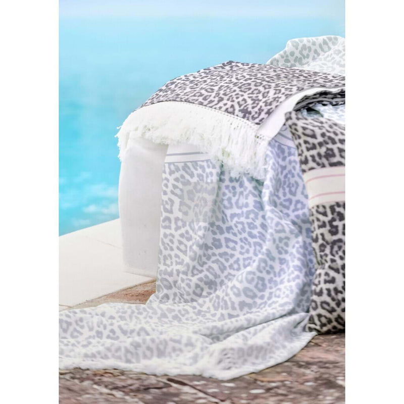 BLANC MARICLÒ Telo Mare Animalier Azzurro In Cotone