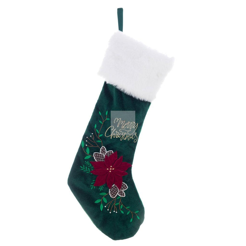 BLANC MARICLÒ Calza Natalizia in Velluto e Ricami con Stella Di Natale