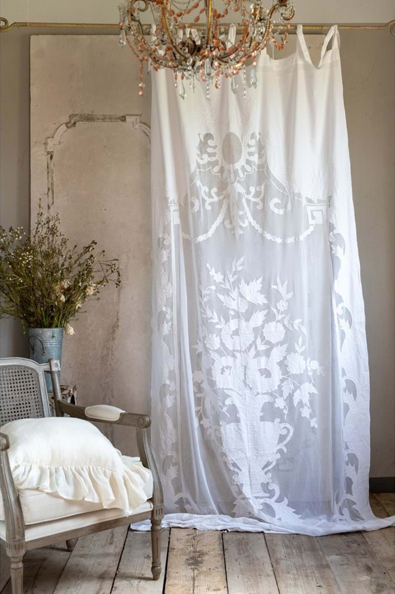 BLANC MARICLÒ Tenda a Rintaglio con Ricamo in Cotone  "DENTELLE"